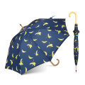 L'Oreal certified factory Custon Banana Print Straight Wooden handle Hook straight umbrella